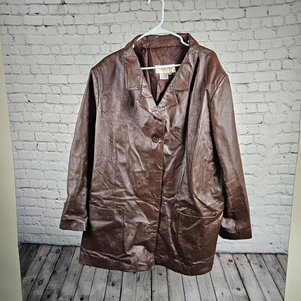 Venezia Brown Genuine Leather Blazer Jacket Womens Plus Size 22 2-1798-4 Coat